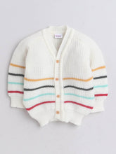 Little Angels Little Angels V-Neck Full Sleeves Full Sleeves Striped Cardigan, Cap & Pants Sweater Sets Rainbow Snuggles Knit Set